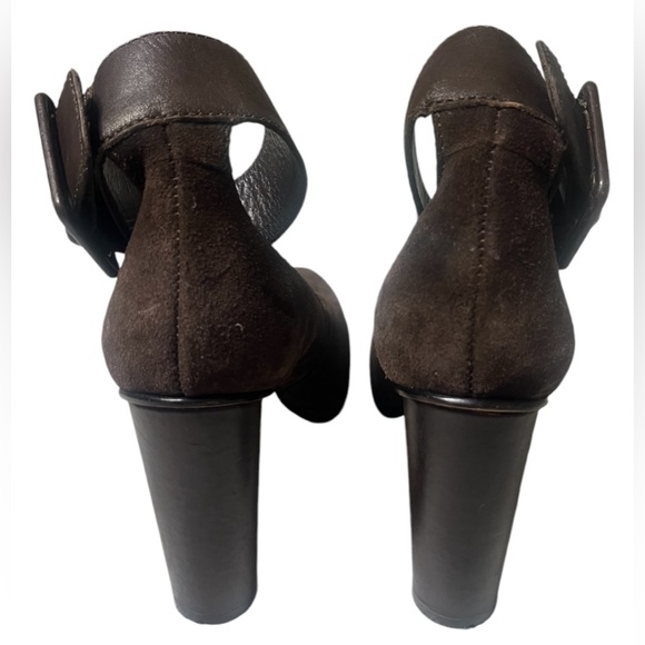 LL Bean Suede Platform Slip Om Adjustable Strap Pump Heels size 7.5 Brown - Picture 3 of 16